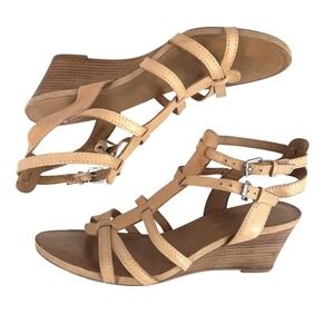 Franco Sarto Womens Doris Wedge Sandals Tan Leather Strappy Gladiator 10M